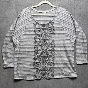 Peruvian Connection‎ Top Womens S Gray StripePullover Shirt Boho Lagenlook